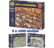 Jan van Haasteren puzzel voordeelset 3x : JUMBO GAAT WINKELEN 1000, DARTS 1000, WK VROUWENVOETBAL 1000