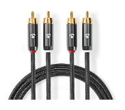 Nedis Stereo-Audiokabel | 2x RCA Stecker | 2x RCA Stecker | Vergoldet | 1.00 m | rund | Grau / Gun M