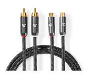 Nedis Stereo-Audiokabel 2X RCA Stecker 2X Cinch Buchse Vergoldet 2.00 m rund Grau / Gun Metal Grau V