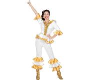 Wilbers - Jaren 80 & 90 Kostuum - Anni Frid Jaren 70 Superster Abba - Vrouw - wit / beige,goud - Maat 44 - Carnavalskleding - Verkleedkleding