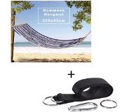 Pro Garden Hangmat / Hammock - 200 x 80 cm -Wit/Blauw + INCL. Pro Garden Ophangset voor Hangmat