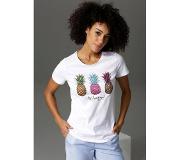 Aniston T-shirt met 3x kleurrijke ananas gedessineerd