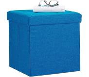 Relaxdays poef met opslagruimte - opvouwbaar - 38 x 38 x 38 cm - linnen - hocker - kruk blauw