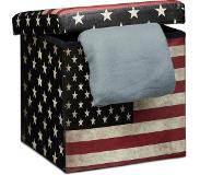 Relaxdays Opvouwbare poef vierkant - Kruk / stoeltje - Keuze motief - 38x38x38 opslag 40 L USA