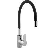 Nemo Go Play Keukenmengkraan - eengreeps - mobiele rubber bek zwart - keramische schijven - waterbesparend - flexibele slangen - bevestigingsset - chroom FF6239 - BLACK