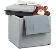 Relaxdays - poef met dienblad - hocker opbergruimte - linnen opbergbox, tafeltje