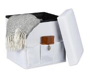 Relaxdays opvouwbare poef, 3 vakken, hocker, krukje, voetenbank, opbergbox 38 cm wit