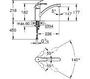 GROHE Eurosmart 1 gats keukenkraan met lage draaibare uitloop chroom