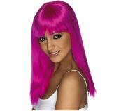 Smiffys Mooie neon paarse pruik Glamourama steil lang haar