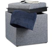 Relaxdays - poef met dienblad - hocker opbergruimte - linnen opbergbox, tafeltje