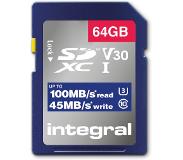 Integral High Speed SDHC/XC V30 UHS-I U3 64GB SD Geheugenkaart | 1 stuks - INSDX64G1V30