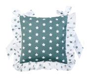 Clayre & Eef stoelkussen hoes 40x40 - wit, groen - katoen, 100% katoen