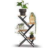De Bommel Collecties Vierkante Plantenstandaard Balou (80cm) | Hout Metaal | Mangohout | Zwart Bruin