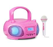 Auna Roadie Sing CD boombox FM radio lichtshow CD speler microfoon roze