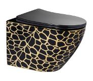SaniGoods Leopard toiletpot randloos met zitting zwart/goud