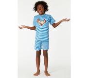 Woody pyjama unisex - hemelblauw-blauw gestreept - axolotl vis - 221-1-PLE-Z/958 - maat 140