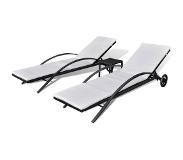 vidaXL Ligbeddenset poly rattan zwart 3-dlg