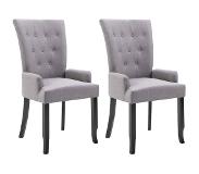 vidaXL Eetkamerstoelen 2 st met armleuningen stof lichtgrijs