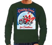 Bellatio Foute Kerstborrel Trui / Kersttrui Driving Home For Christmas Groen Voor Motorrijders Voor Heren S (48) - Kerst Truien