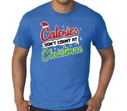 Bellatio Grote Maten Foute Kerst Shirt Christmas Calories Blauw Heren 4xl - Kerst T-shirts