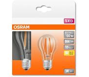 Osram LED lamp - Classic A 60 - E27 - filament - helder - 7W - 806 lumen - warm wit - 2 stuks