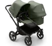 Bugaboo Donkey 5 Duo bassinet and seat stroller black base, forest green fabrics, forest green sun canopy
