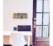 ARTland Kapstok Gedessineerde keramische tegels van hout met 4 sleutelhaakjes – sleutelbord, sleutelborden, sleutelhouder, sleutelhanger voor de hal – stijl: modern