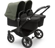 Bugaboo Donkey 5 Twin bassinet and seat stroller black base, midnight black fabrics, forest green sun canopy