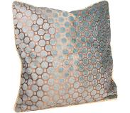 QUVIO Kussenhoes 50 x 50cm bolletjes en vierkantjes - Turquoise met gouden rand