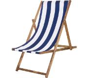 Springos Houten Ligstoel Strandstoel Ligstoel Verstelbaar Beukenhout Handgemaakt Blauw Wit