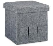 Relaxdays opvouwbare poef, 3 vakken, hocker, krukje, voetenbank, opbergbox 38 cm grijs