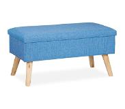 Relaxdays hocker met opbergruimte - halbank - zitbank - zitkist - 40 l - houten poten - blauw