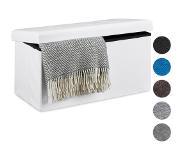Relaxdays zitbank met opslagruimte - linnen - 38 x 76 x 38 cm - opbergdoos - robuuste bank wit