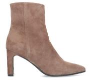 Manfield Taupe suède enkellaarsjes met hak | Maat 38
