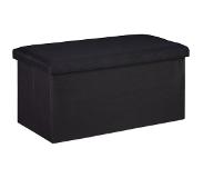 Relaxdays hocker met opbergruimte - halbank - zitbank - zitkist - 84 l - voetenbank - stof - zwart