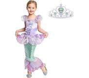 La Señorita Zeemeermin jurk Prinsessen jurk + kroon - Groen- maat 140-146 (140) Prinsessenjurk meisje verkleedkleren meisje