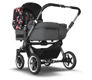 Bugaboo Donkey 5 Mono bassinet and seat stroller graphite base, grey mélange fabrics, animal explorer pink/ red sun canopy