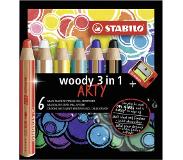 Stabilo Woody ARTY Kleurpotloden - 6 Kleuren + Puntenslijper