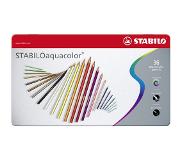 Stabilo STABILOaquacolor kleurpotlood, metalen doos van 36 stuks in geassorteerde kleuren