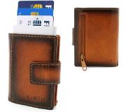 Figuretta leren RFID uitschuifbare creditcardhouder - Portemonnee - Anti skim pasjeshouder - Vintage Burned