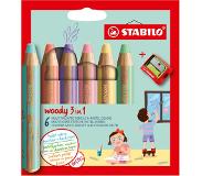 Stabilo woody 3in1 kleurpotlood, etui van 6 stuks in pastel kleuren