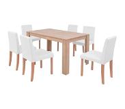 vidaXL Eettafel met stoelen kunstleer en eikenhout crème 7-delig