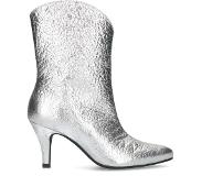 Manfield Zilverkleurige metallic enkellaarsjes met hak | Maat 39