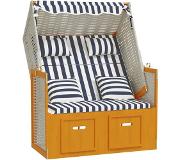 vidaXL Strandstoel met kussens poly rattan en hout wit en blauw