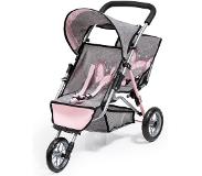 Reig Poppenwagen Reig Jogger Tweeling Grijs Roze Wielen x 3