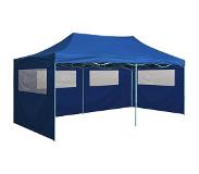 vidaXL Partytent met 4 zijwanden inklapbaar 3x6 m staal blauw