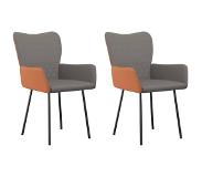 vidaXL Eetkamerstoelen 2 st stof en kunstleer lichtgrijs
