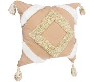 QUVIO Kussenhoes met ruit patroon en franjes, 45 x 45cm - Peach / beige