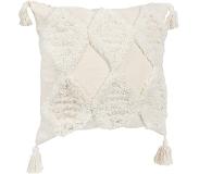 QUVIO Kussenhoes met ruit patroon en franjes, 45 x 45cm - Wit
