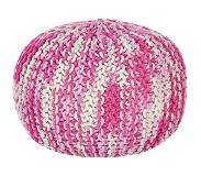 Beliani poef wit en roze 50 x 35 cm gebreid katoen EPS kralen vulling ronde kleine voetenbank